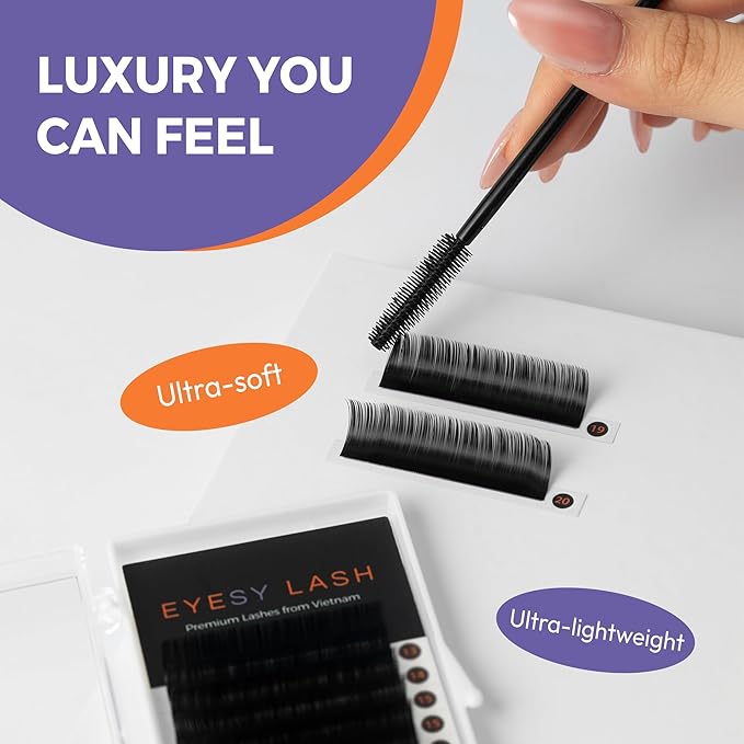 Cashmere Volume Eyelash Extensions Premium Individual Lashes - 0.05mm Thickness D Curl 13-20mm Mixed Tray - Super Soft Matte Black Single Eyelash Easy to Fan for Professional Salon Use