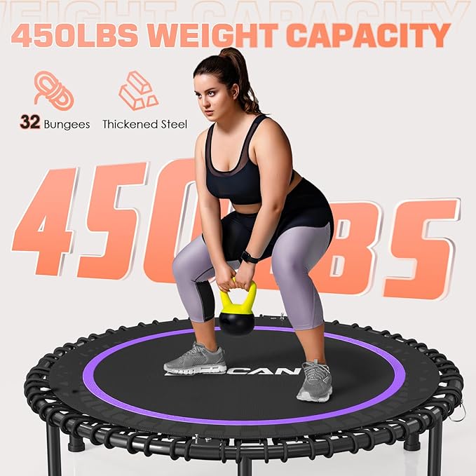 BCAN 450LBS/550LBS Foldable Mini Trampoline, 40"/48" Fitness Trampoline with Durable Bungees, Stable & Quiet Exercise Rebounder for Adults,Great Mini Trampoline for Indoor/Garden Workout - 2