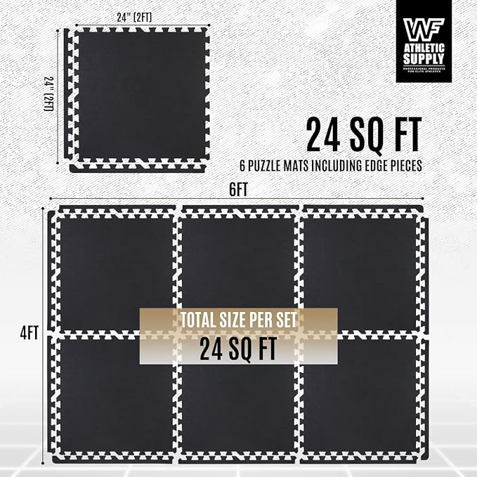 CAPHAUS EVA Foam Floor Tiles with Black Top, 24 Inch x 24 Inch Interlocking Carpet Texture Mats