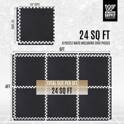 CAPHAUS EVA Foam Floor Tiles with Black Top, 24 Inch x 24 Inch Interlocking Carpet Texture Mats