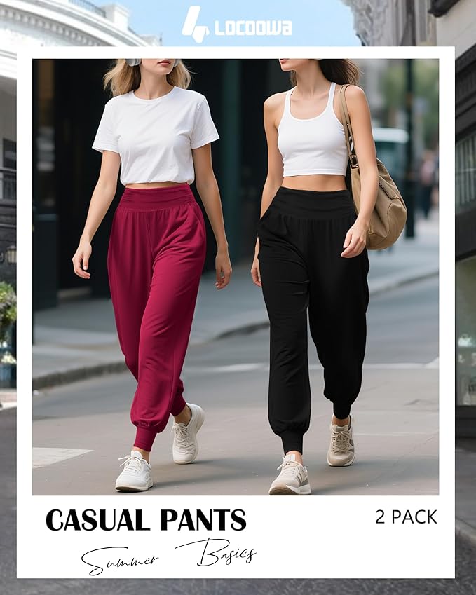 2 Pack Women's Yoga Joggers, Cozy Sweatpants with Pockets Casual Loose Comfy High Waisted Lounge Pants