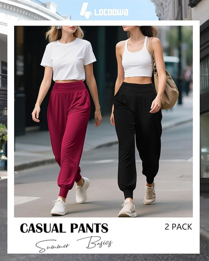2 Pack Women's Yoga Joggers, Cozy Sweatpants with Pockets Casual Loose Comfy High Waisted Lounge Pants