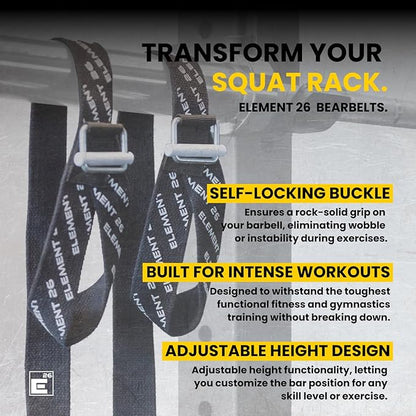 BarBelts Squat Rack Accessory (Sold as a Pair) - Lock The Barbell Into The Rack To Turn Squat Racks Into a Full Gymnastics Suite - Gymnastics Bar - Functional Fitness - Muscle Ups - Home Gym