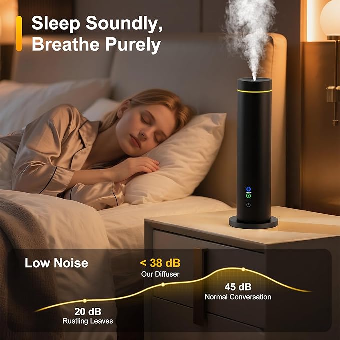 Waterless Diffuser, 1000 Sq.Ft Coverage, Essential Oil Diffuser with Tilt-Safe, Remote Control, Adjustable Mist Mode, Mood Lights Aromatherapy Diffuser for Home, Large Room, Office, Hotel, Black