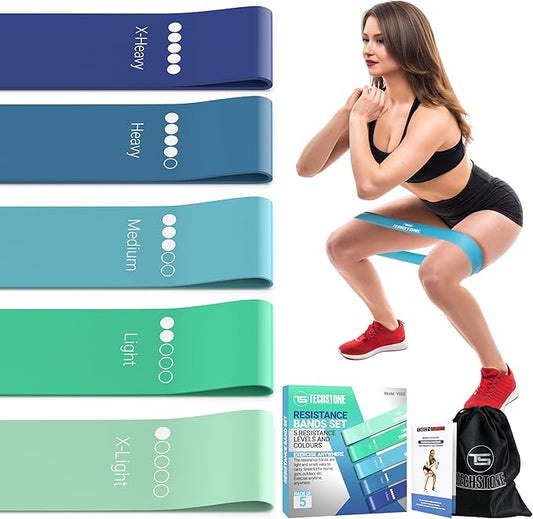 TechStone Resistance Bands Set for Men and Women, Pack of 5 Different Levels Elastic Band for Home Gym Long Exercise Workout – Great Fitness Equipment for Training, Yoga – Free Carrying Bag