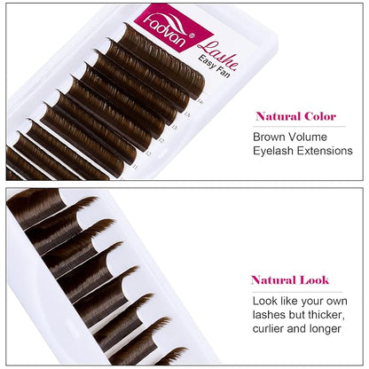 Brown Eyelash Extensions 0.07mm C/D Curl Volume Lash Extensions 8-14mm Self Fanning 3D 4D 6D 10D Rapid Automatic Blooming Flower Eyelashes Extension D Curl Used by FADVAN (Brown 0.07-D, 8-14mm)