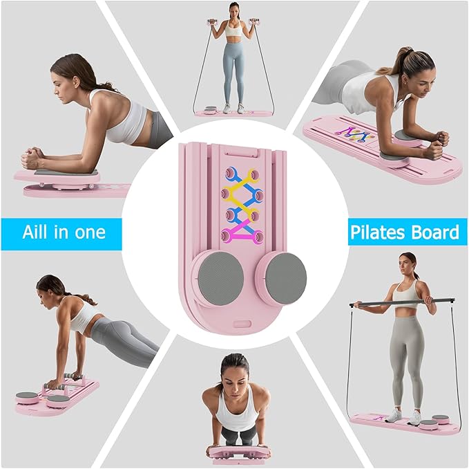 Pilates Board, Multifunctional Pilates Reformer Machine with Ab Trainer, Portable Pilates Reformer for Core & Full Body Workout, Foldable Home Gym Pilates Equipment for Women & Beginners