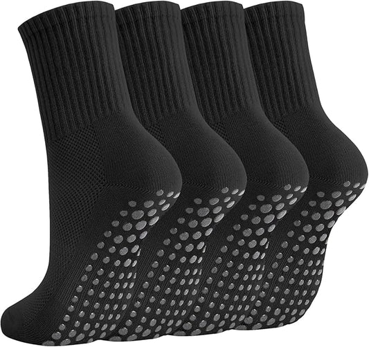 Breslatte Crew Pilates Socks with Grips for Women Non Slip Cotton Grip Socks for Yoga Hospital Barre Home Daily