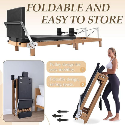 Foldable Pilates Reformer Machine,Extended 88in Metal Frame Pilates Equipment for Home Women Men Use Gym Workout & Advanced and Beginners Users , Dual Resistance System (Spring & Latex Tubes)
