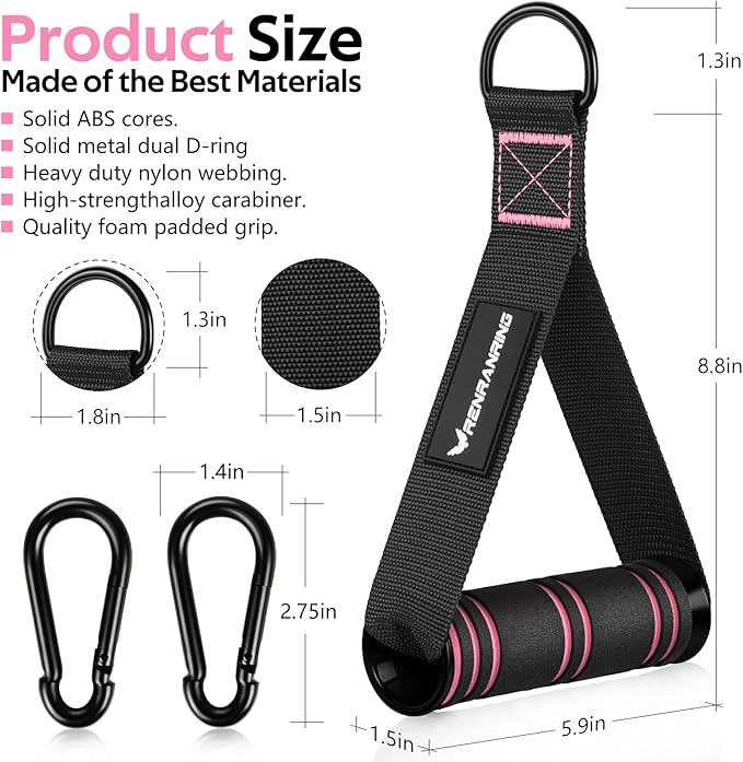 RENRANRING Gym Exercise Handles, Replacement Handle Attachments for Cable Machine Pulleys, Resistance Band and Strength Trainer, Pull Down Workout Accessories, Home Gym Add On Equipment