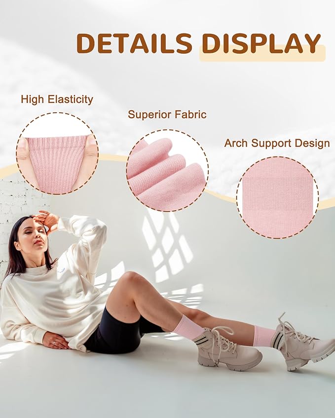 Justay 6 Pairs Pilates Socks with Grips for Women Soft Non Slip Crew Cotton Athletic Workout Barre Hospital Yoga Socks