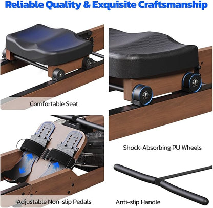 Dripex Water Rowing Machines for Home Use, Foldable Row Machine with 400LBS Weight Capacity, Rower Machine with Dedicated LCD Monitor, Comfortable Seat, Bluetooth App Compatible for Home Gym Exercise