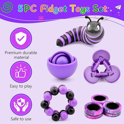 Fidget Toys Kids Pack, Autism Sensory Toys Set for Adults, Fidget Spinner Slug Magnetic Rings, Cool Gadget for Men Boys Teens ADHD Stress Relief Desk Toy Gift Idea
