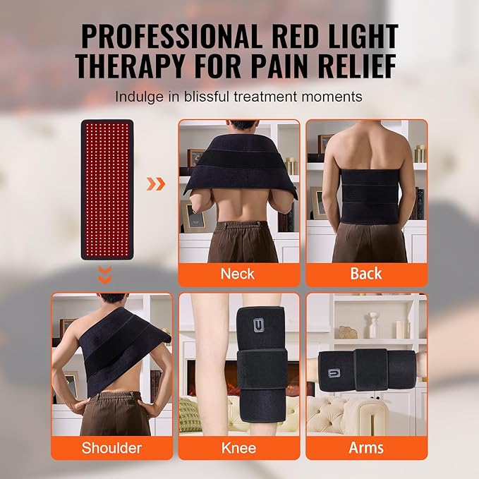 VEVOR Red Light Therapy Mat for Body, 400PCS 3-Chip LED Light Therapy Pad with Controller, 10Hz Pulse, 5-30 Min Timer, 660nm Red & 850nm Near Infrared Light Therapy Blanket for Pain Relief, Skin Healt
