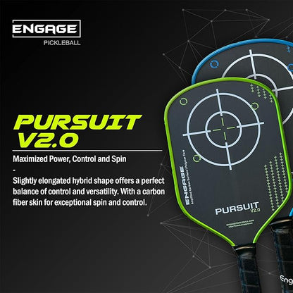 Engage Pursuit V2.0 Pickleball Paddle - Amplified Carbon Surface for Superior Control & Spin with Response+ Polymer Core, USAPA Approved - Designed for Players of Any Skill Level