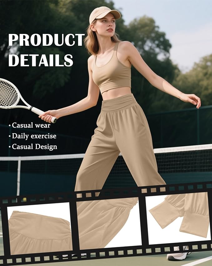 2 Pack Women's Yoga Joggers, Cozy Sweatpants with Pockets Casual Loose Comfy High Waisted Lounge Pants