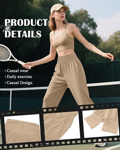 2 Pack Women's Yoga Joggers, Cozy Sweatpants with Pockets Casual Loose Comfy High Waisted Lounge Pants