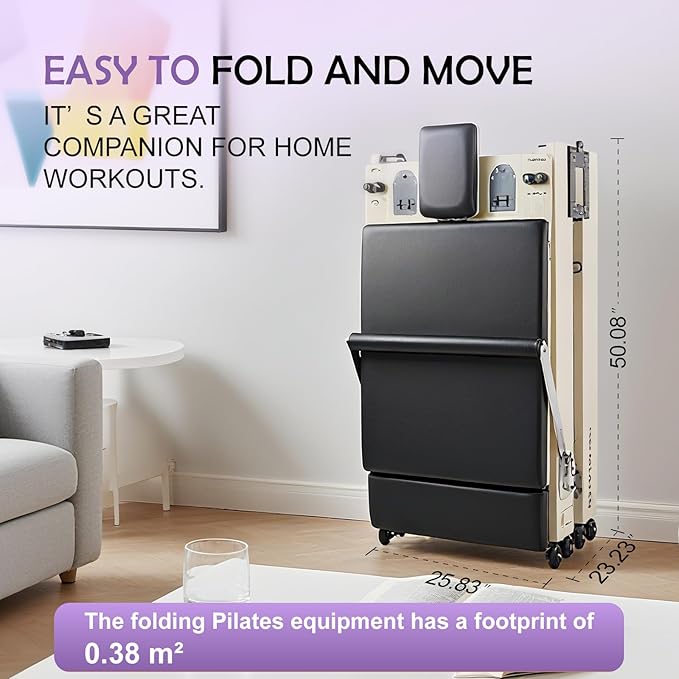 Pilates Reformer, Maple Wooden Foldable Pilates Reformer Machine with 6 Springs,Sitting Box, Padded Jump Board, 660lbs Capacity for Home Workouts Studio Yoga