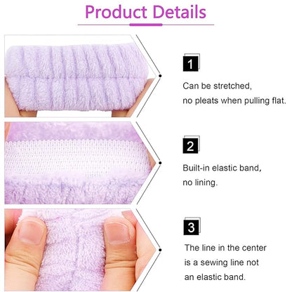 VELSCRUN Spa Headbands for Wash Face, Makeup Headband, Facial Skincare Headbands, 5 Pcs Purple Colourful Puffy Sponge Spa Headband Bow Tie Hair Band Hair Clips Wristband Set Women Girls Accessories