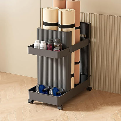 Yoga Mat Storage Rack with Wheels, Weight Cart Stand Small Gym Racks Yoga Racks, Storage Organizer Home Gym Equipment for Homes, Gyms, Schools (Grey)