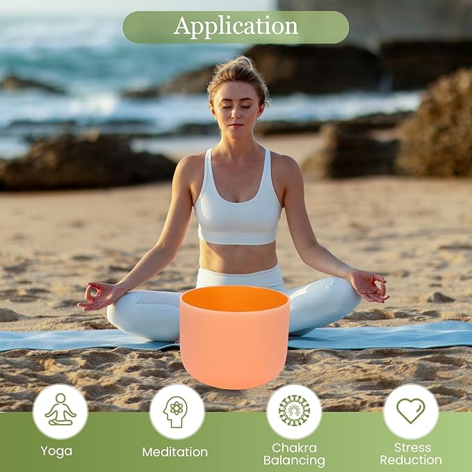 432HZ 11 Inchs Frosted Crystal Singing Bowl Set for Meditation Healing Yoga Chakra Quartz Crystal Sound Bowls with Heavy Duty Carry Case and Rubber Mallet,Suede Striker,O-rings