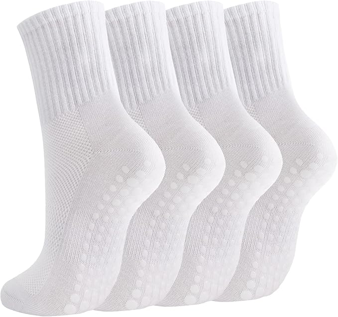 Breslatte Crew Pilates Socks with Grips for Women Non Slip Cotton Grip Socks for Yoga Hospital Barre Home Daily