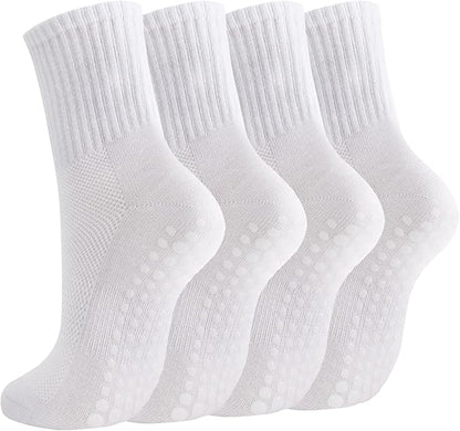 Breslatte Crew Pilates Socks with Grips for Women Non Slip Cotton Grip Socks for Yoga Hospital Barre Home Daily