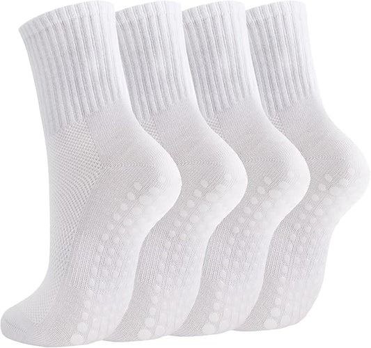 Breslatte Crew Pilates Socks with Grips for Women Non Slip Cotton Grip Socks for Yoga Hospital Barre Home Daily