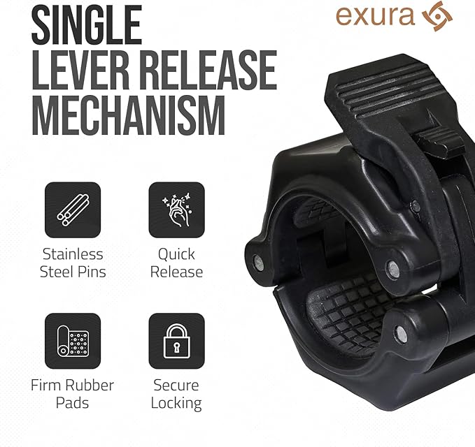 EXURA Pair of Anti Slip Barbell Clamps Two Units Collars Weight Clips, Anti Slip Pair of Olympic Barbell Clamps, Barbell Collars, Barbell Clips, Weight Clips for Bars, Gym Clips, Weight Clamps