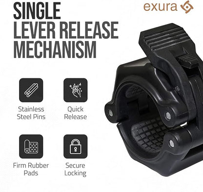 EXURA Pair of Anti Slip Barbell Clamps Two Units Collars Weight Clips, Anti Slip Pair of Olympic Barbell Clamps, Barbell Collars, Barbell Clips, Weight Clips for Bars, Gym Clips, Weight Clamps
