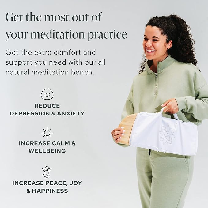 Mindful Modern Folding Meditation Bench - Bamboo Kneeling Stool with Locking Magnetic Hinges - Portable Cross Legged Folding Seiza Chair w/Travel Bag