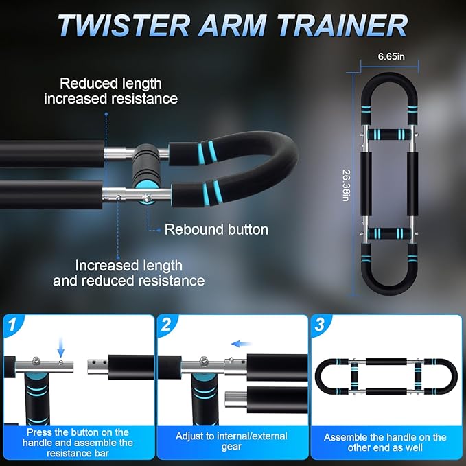 Arm Exerciser, Adjustable Spring Workout Bar, Forearm Triceps Chest Enhanced Exercise Strengthener, Portable Home Fitness Equipment