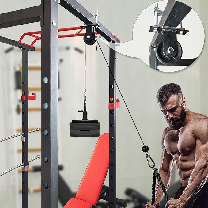 KORIKAHM Power Rack Pulley Attachment, LAT Pulldown Machine - Cable & Weight Dual Pulley System for Home Gym Strength Training, Power Racks