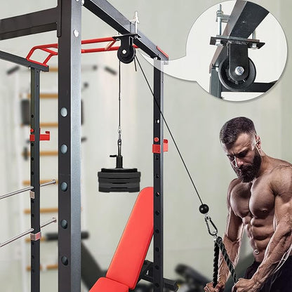 KORIKAHM Power Rack Pulley Attachment, LAT Pulldown Machine - Cable & Weight Dual Pulley System for Home Gym Strength Training, Power Racks