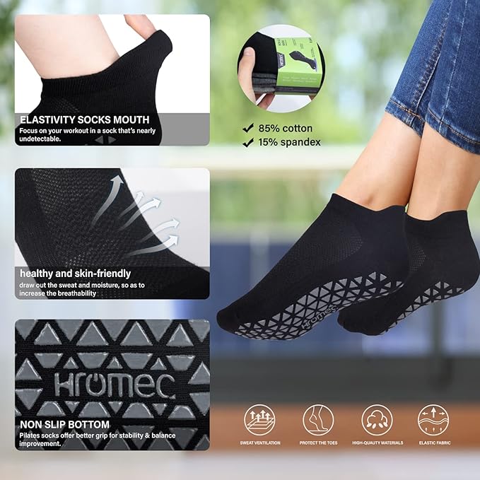 Non Slip Yoga Socks with Grips for Pilates, Ballet, Barre, Barefoot, Hospital Anti Skid Socks for Women and Men