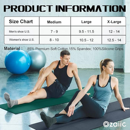 Ozaiic Non Slip Socks Grip for Yoga Home Workout Pure Barre, Pilates, Hospital, Ideal Cushion Socks for Men and Women