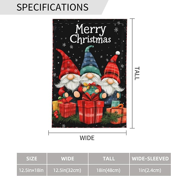 Merry Christmas Gnomes Garden Flag 12x18 In Double Sided Yard Flags Lawn Sign Decor No Flagstand