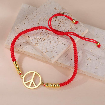 LIKGREAT Peace Sign Pendant Bracelet for Women Peace Symbol Adjustable Handmade Braided Wax Cords Beaded Bracelet