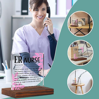 ER Nurse Appreciation Gift Clear Desk Decor Sign, Recognition Gifts for Emergency Nurse Nursing Students Graduation Nurses Week, ER Nurse Definition Emergency Clinic Plaque TZD45