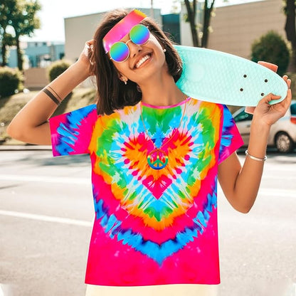Hippie Costume for Men Women 4PCS Mens 60s 70s Outfit Set Colorful Hippie Shirt Sunglasses Headband Peace Necklace