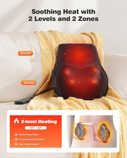 Shiatsu Neck Massager with Heat, 3D Kneading Back Massage Pillow for Pain Relief, Massagers for Neck and Back, Shoulder, Leg, Gifts for Men Women Mom Dad, Stress Relax at Home Office and Car