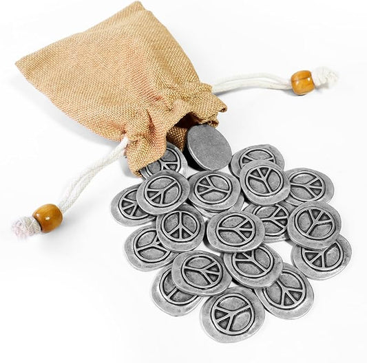 20 Pack Handcrafted Vintage Peace Sign Pocket Pewter Token - Portable Serenity Charm for Mindfulness, Meditation, and Positive Energy