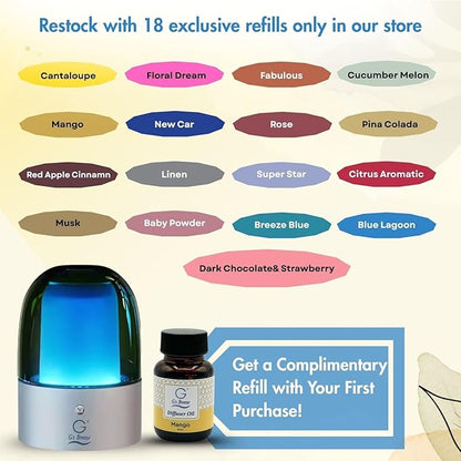 G's Breeze Smart Aroma Diffuser with 60ml Mango Scent Refill – Bluetooth & Wi-Fi App Control, LED Lighting, Adjustable Intensity, Long-Lasting Sweet Tropical Fragrance for Home or Office