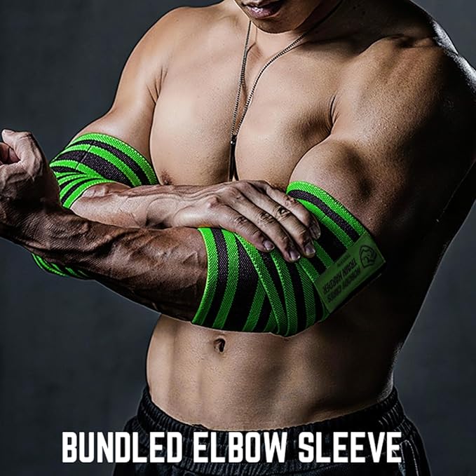 TAVIEW Elbow Wraps for Weightlifting (1 Pair), 47" Elastic Elbow Support & Compression Powerlifting, Fitness, Cross Training & Gym Workout - Elbow Straps for Weight Lifting