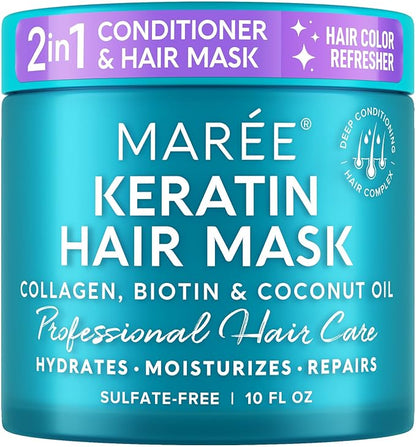 MAREE Deep Conditioning Hair Mask for Damaged Hair Treatment - Keratin Hair Care for Hydrating Growth Repair Moisturizing - Dry Curly Color Refreshing - Tratamiento Mascarilla Para el Cabello Seco
