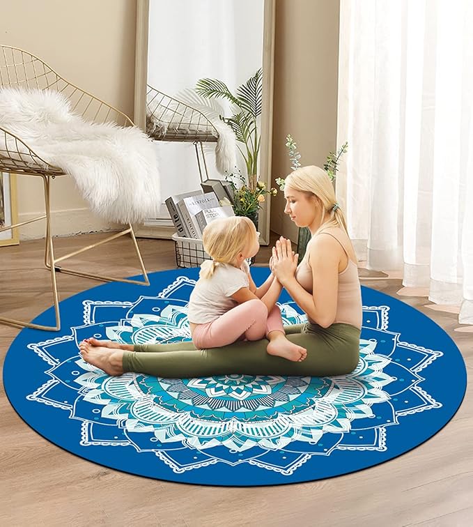 Round Meditation Pilates Yoga Mat Luxury Suede Large Yoga Mat Natural Rubber Non-Slip Base is ery Suitable for Meditation, Stretching, Yoga Environmental Protection, Fitness Exercise, Home and Outdoor. 140CM Diameter