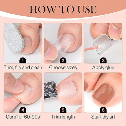 Short Toe Nail Tips Square Toe Nail Press Ons Full Matte 504pcs Full Cover Toenail Press On Nails Smoothly Curved for Any Toenail Shapes Easily DIY Salon, 12 Sizes Toe Acrylic Nails, Luckyfairy