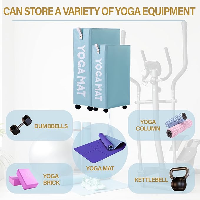 Twira Yoga Mat Storage Racks, Home Gym Storage Rack for Foam Roller, Yoga Strap and Resistance Bands, Workout Equipment Corner Storage Organizer with Wheels