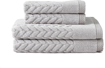 Texere 100% Organic Cotton Cable Jacquard 650 GSM Luxury Towel Sets - Ultra Soft and Absorbent Hotel and Spa Quality (Cable, Light Taupe, 2 Hand & 2 Wash Towels)