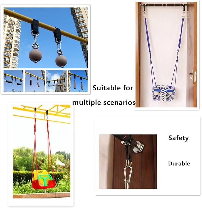 Hammock Tree Swing Straps Kit,Short Hanging Straps 2 Pack with 2 Heavy Duty Hook Clasps(Holds 440lbs) for Swing Hammocks Seat Pulley System Gym Equipment